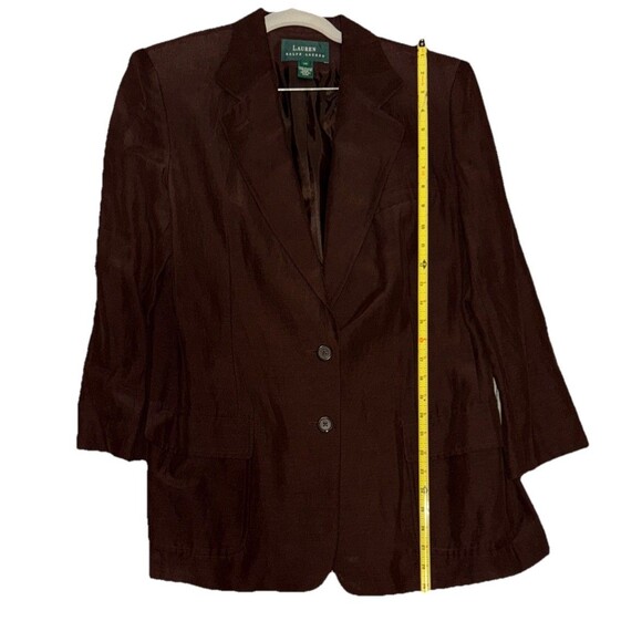 Vintage Lauren Ralph Lauren Brown Linen Silk Blazer Jacket Womens 14 Old Money - Picture 9 of 16